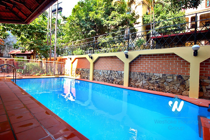 Big yard, swiming pool and five bedrooms house for rent in Tay Ho district, Ha Noi.